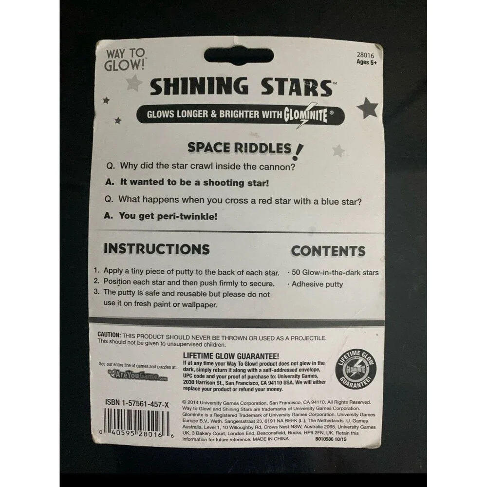 Way To Glow! Glow in the Dark Reusable Star Wall Decals 50 Pack White